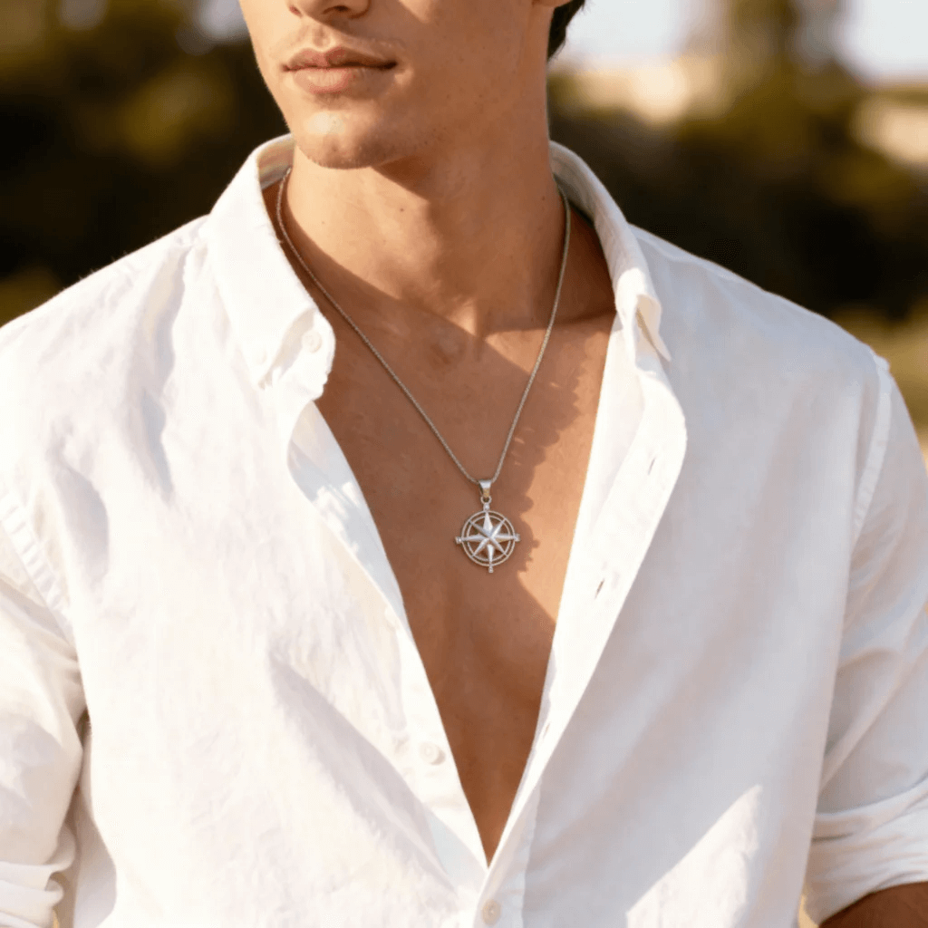 Stainless Steel Compass Rose Pendant