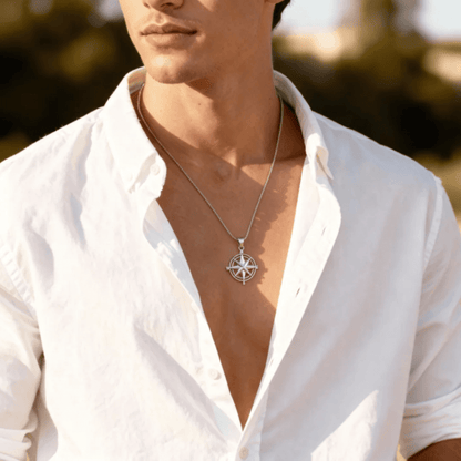 Stainless Steel Compass Rose Pendant