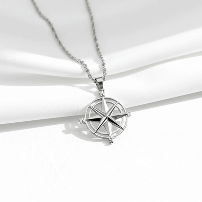 Stainless Steel Compass Rose Pendant
