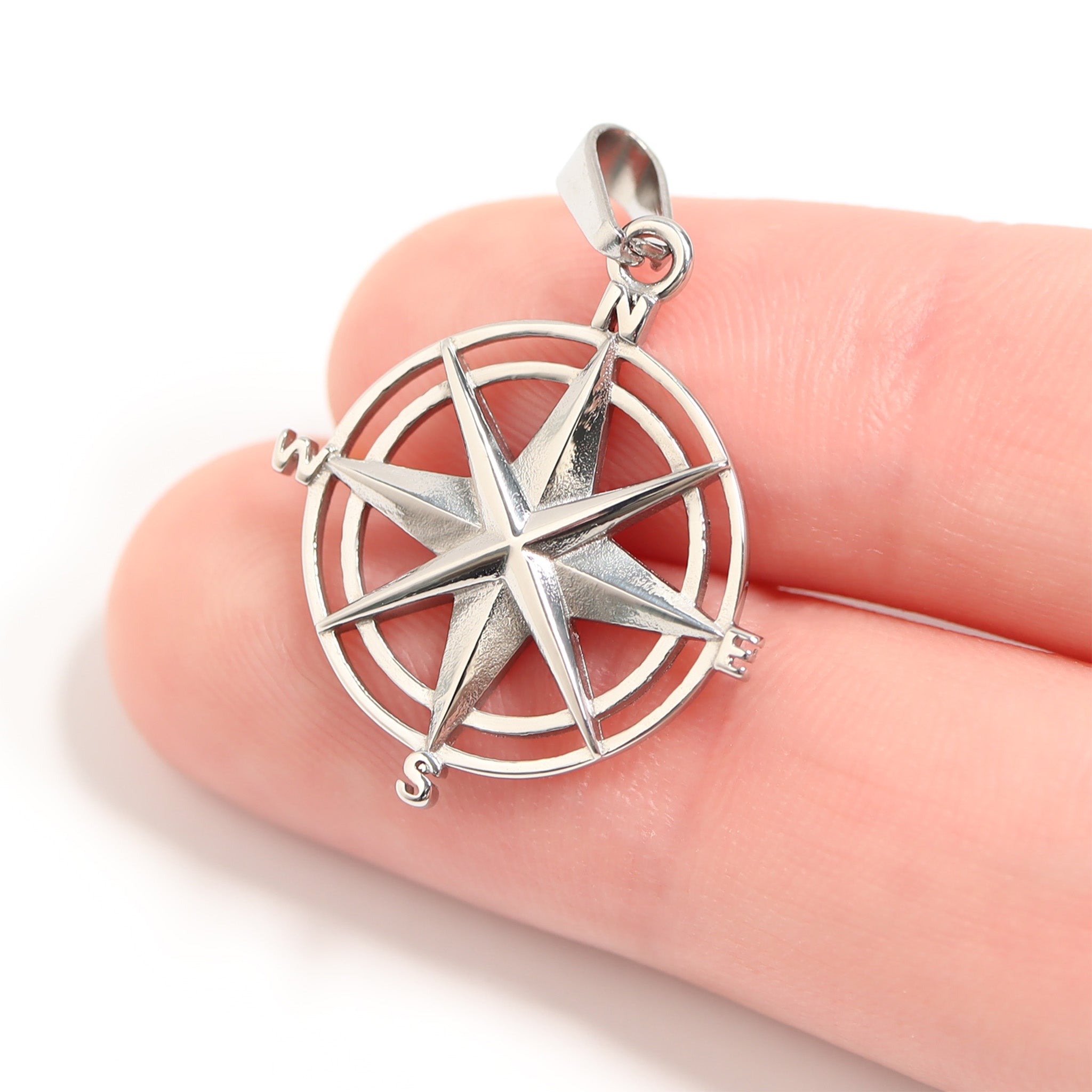 Stainless Steel Compass Rose Pendant