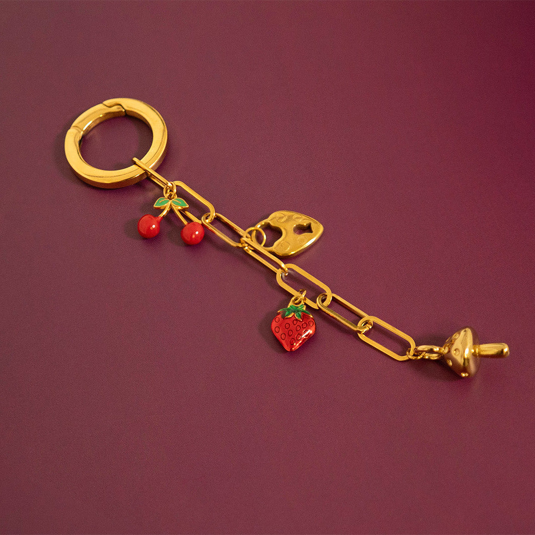 18K Gold PVD Stainless Steel Epoxy Cherry Charm