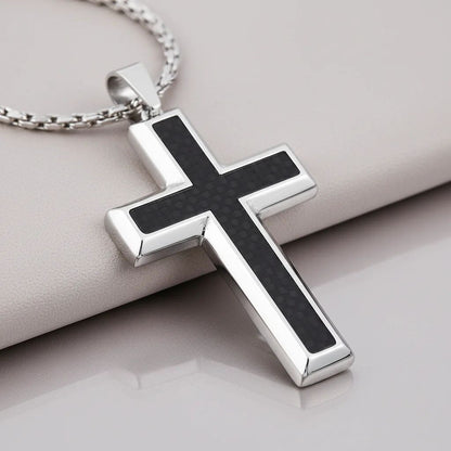 Stainless Steel Black Carbon Fiber Cross Pendant