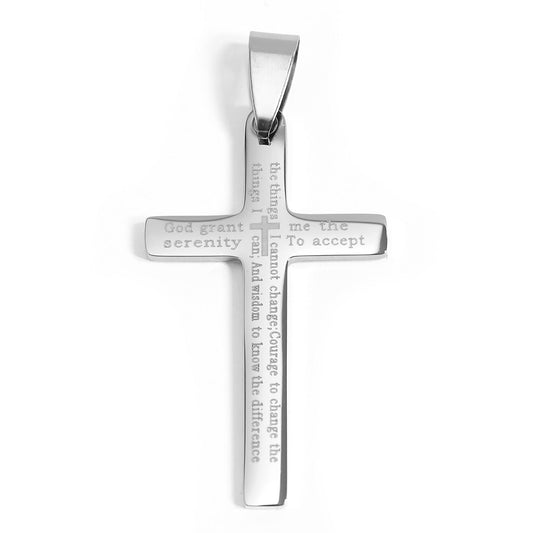 Stainless Steel Serenity Prayer Cross Pendant