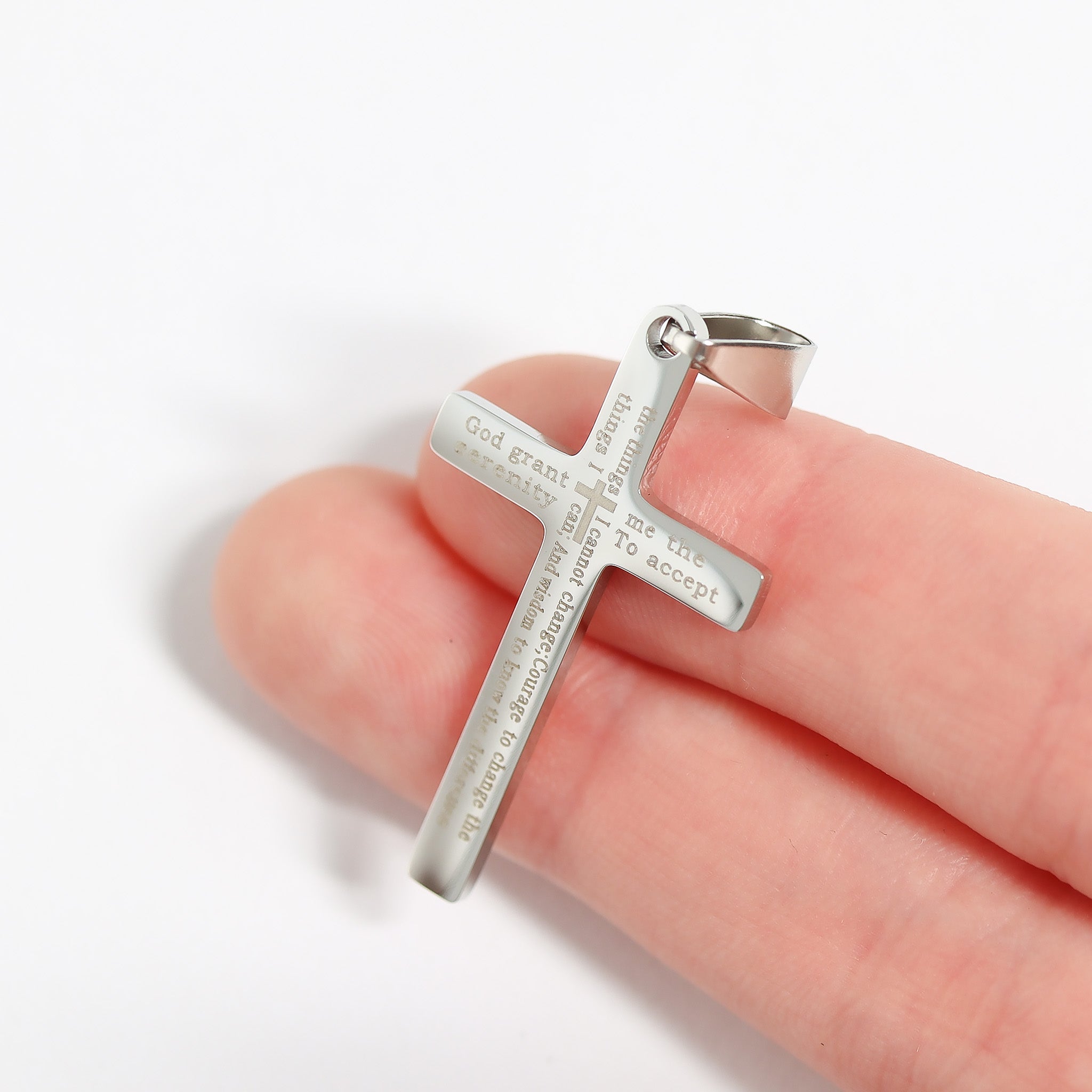 Stainless Steel Serenity Prayer Cross Pendant