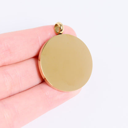 18K Gold PVD Stainless Steel Blank Round Pendant