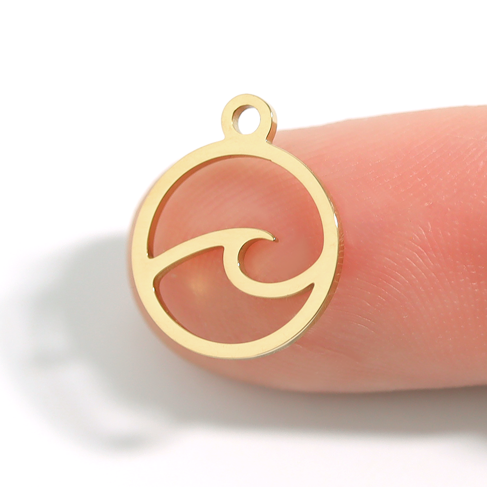 18K Gold PVD Stainless Steel Wave Charm