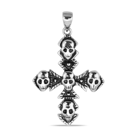 Stainless Steel Multi Skull Cross Pendant