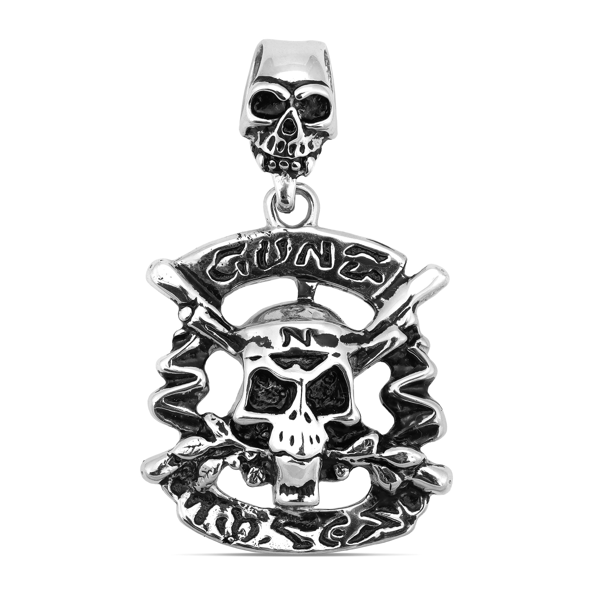 Stainless Steel Gunz N Roses Skull Pendant