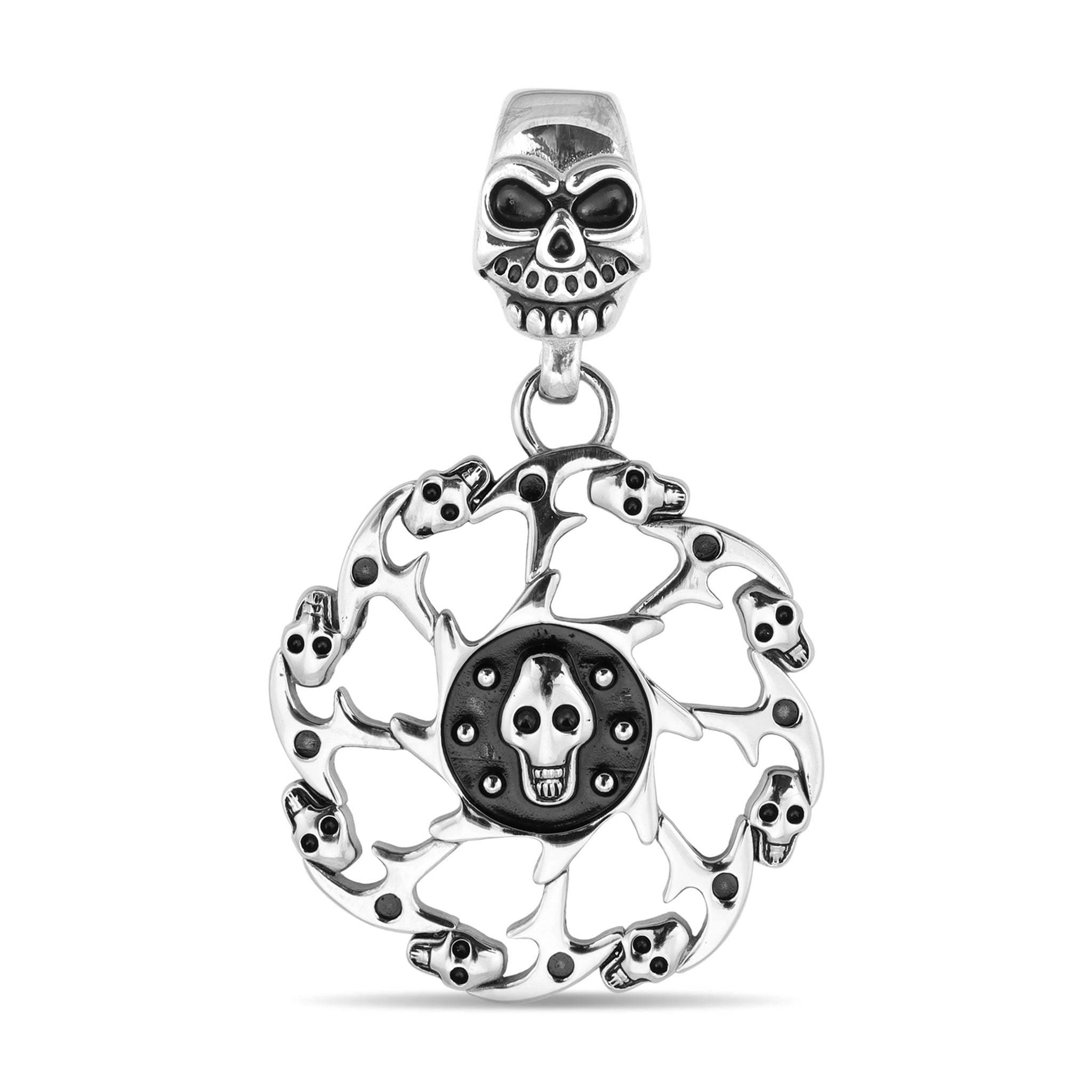 Stainless Steel Skull Spiked Death Wheel Pendant