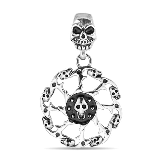 Stainless Steel Skull Spiked Death Wheel Pendant
