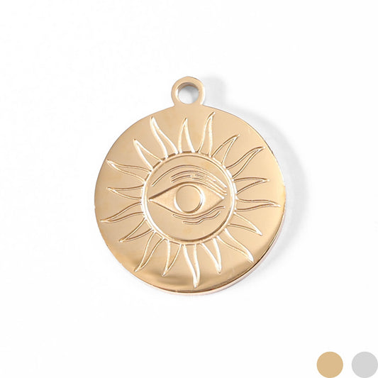 18K Gold PVD Stainless Steel Circle Sun Evil Eye Charm