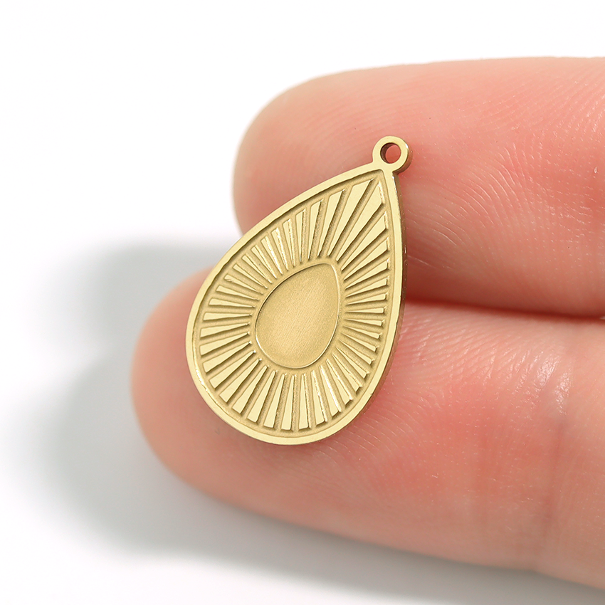 18K Gold PVD Stainless Steel Sunburst Teardrop Charm