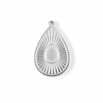 18K Gold PVD Stainless Steel Sunburst Teardrop Charm