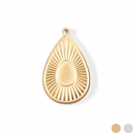 18K Gold PVD Stainless Steel Sunburst Teardrop Charm