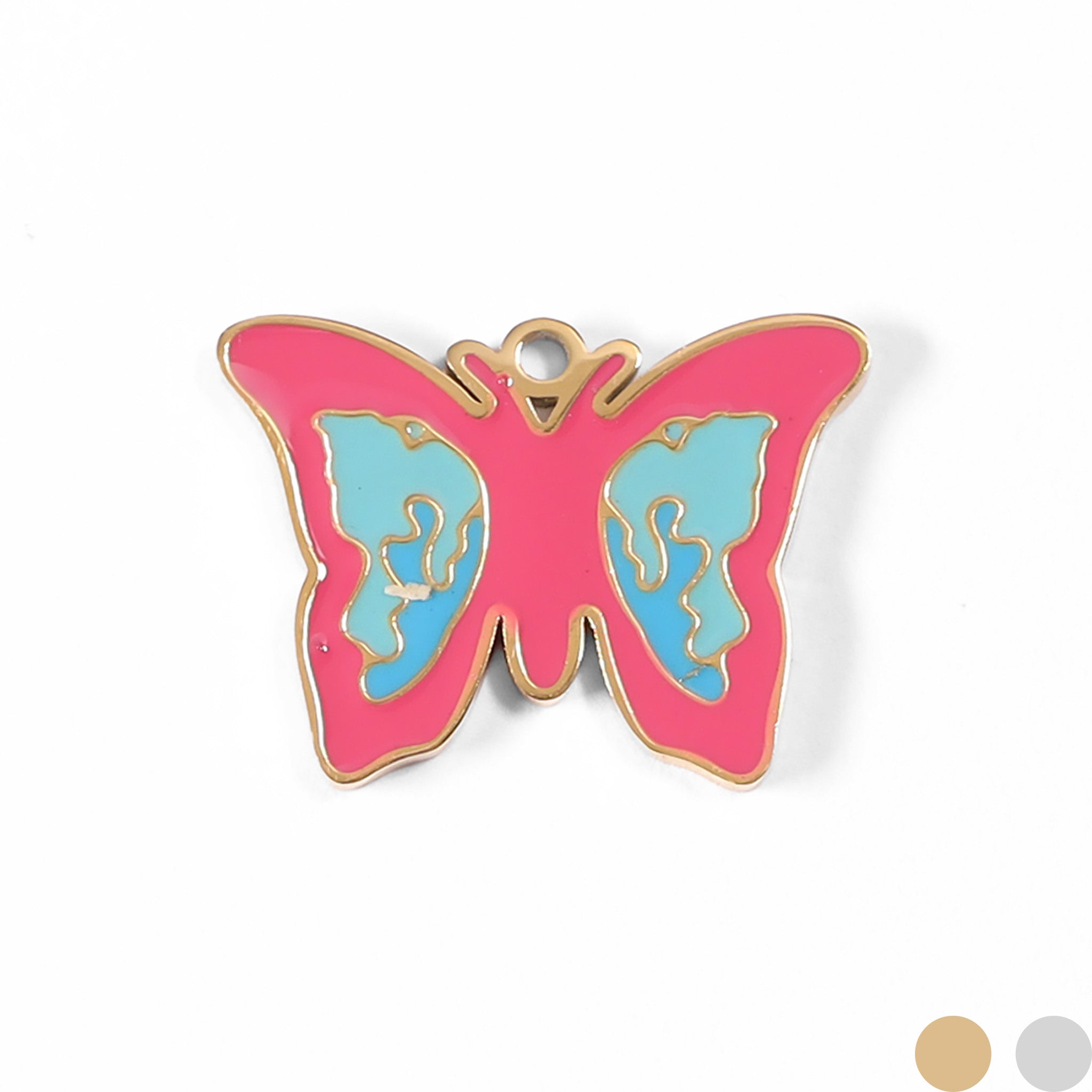 18K Gold PVD Stainless Steel Epoxy Pink and Blue Butterfly Charm