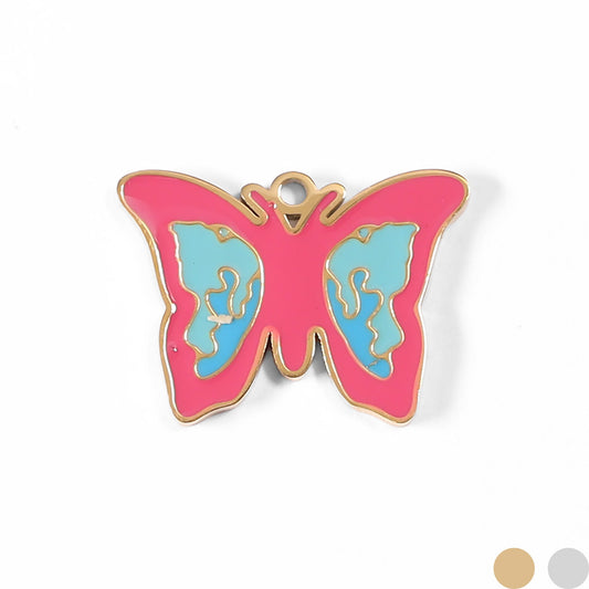 18K Gold PVD Stainless Steel Epoxy Pink and Blue Butterfly Charm