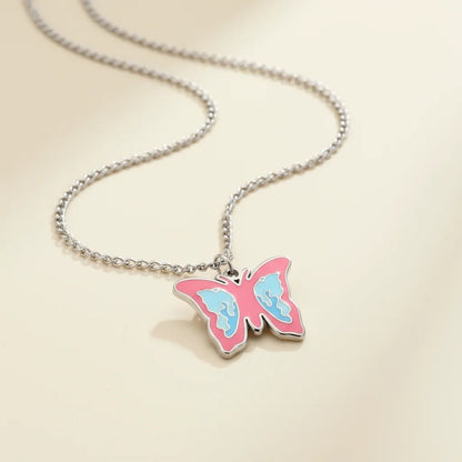 18K Gold PVD Stainless Steel Epoxy Pink and Blue Butterfly Charm