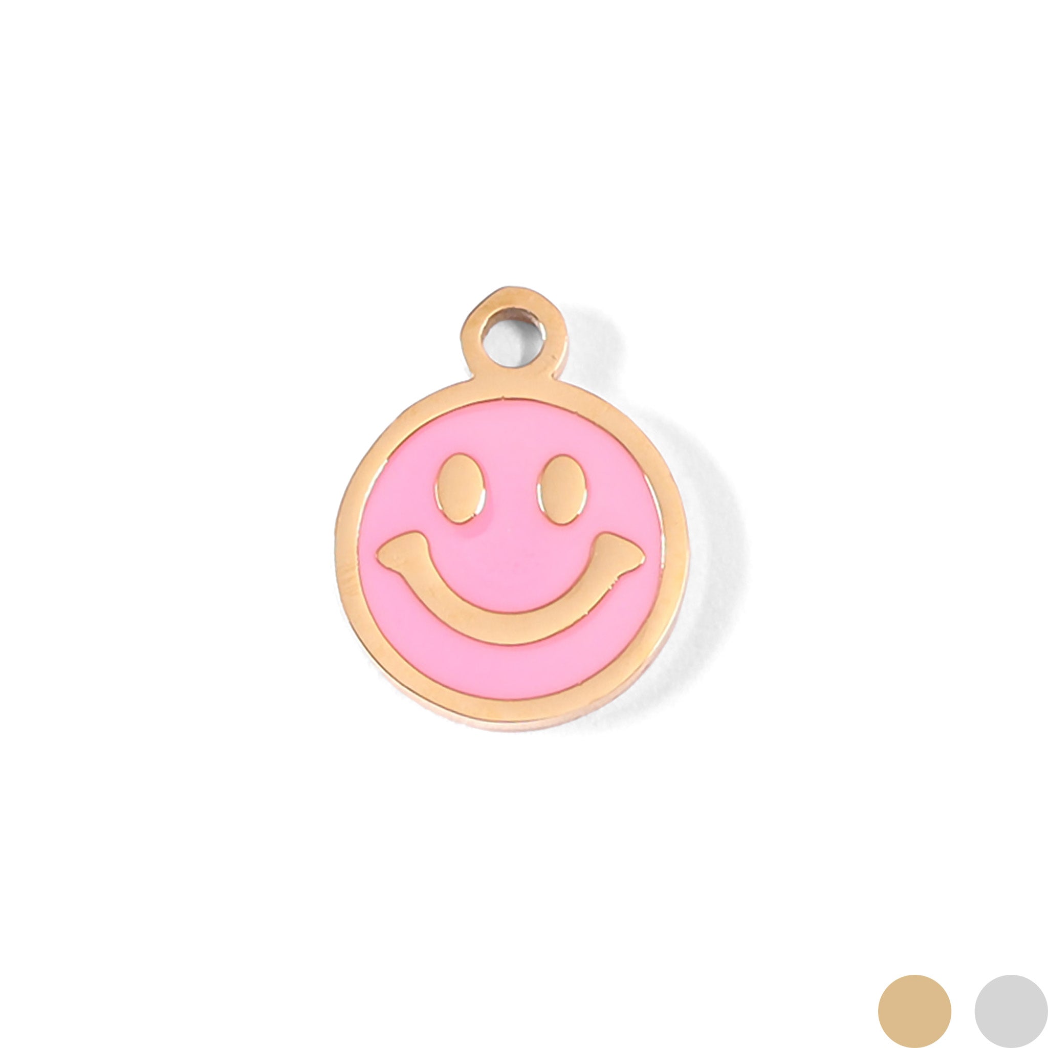 18K Gold PVD Stainless Steel Epoxy Pink Smiley Face Charm