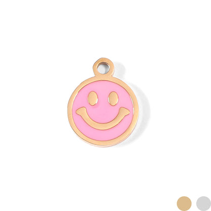 18K Gold PVD Stainless Steel Epoxy Pink Smiley Face Charm