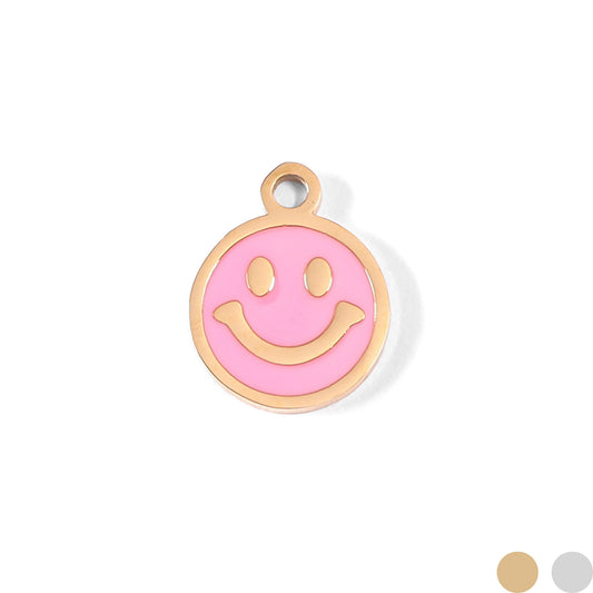 18K Gold PVD Stainless Steel Epoxy Pink Smiley Face Charm