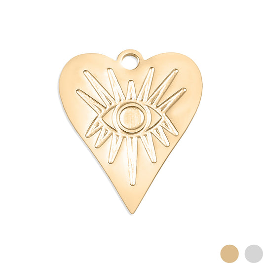 18K Gold PVD Stainless Steel Evil Eye Heart Charm