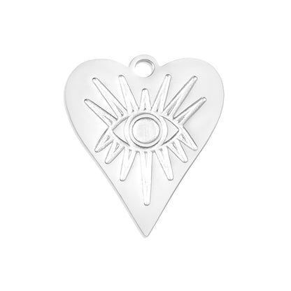 18K Gold PVD Stainless Steel Evil Eye Heart Charm