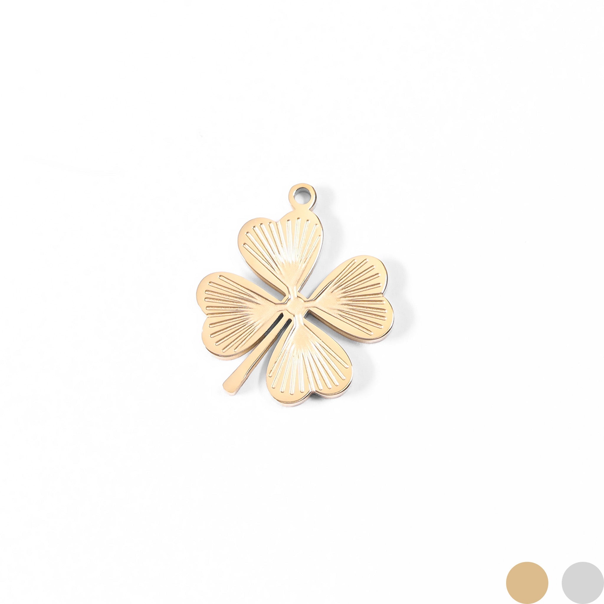 18K Gold PVD Stainless Steel Sunburst Four Leaf Clover Charm