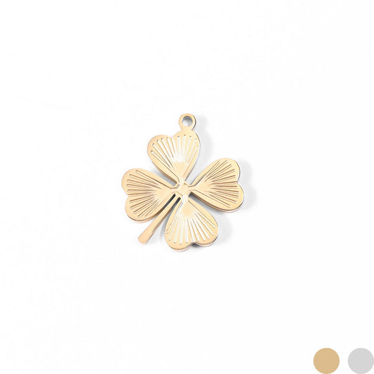 18K Gold PVD Stainless Steel Sunburst Four Leaf Clover Charm