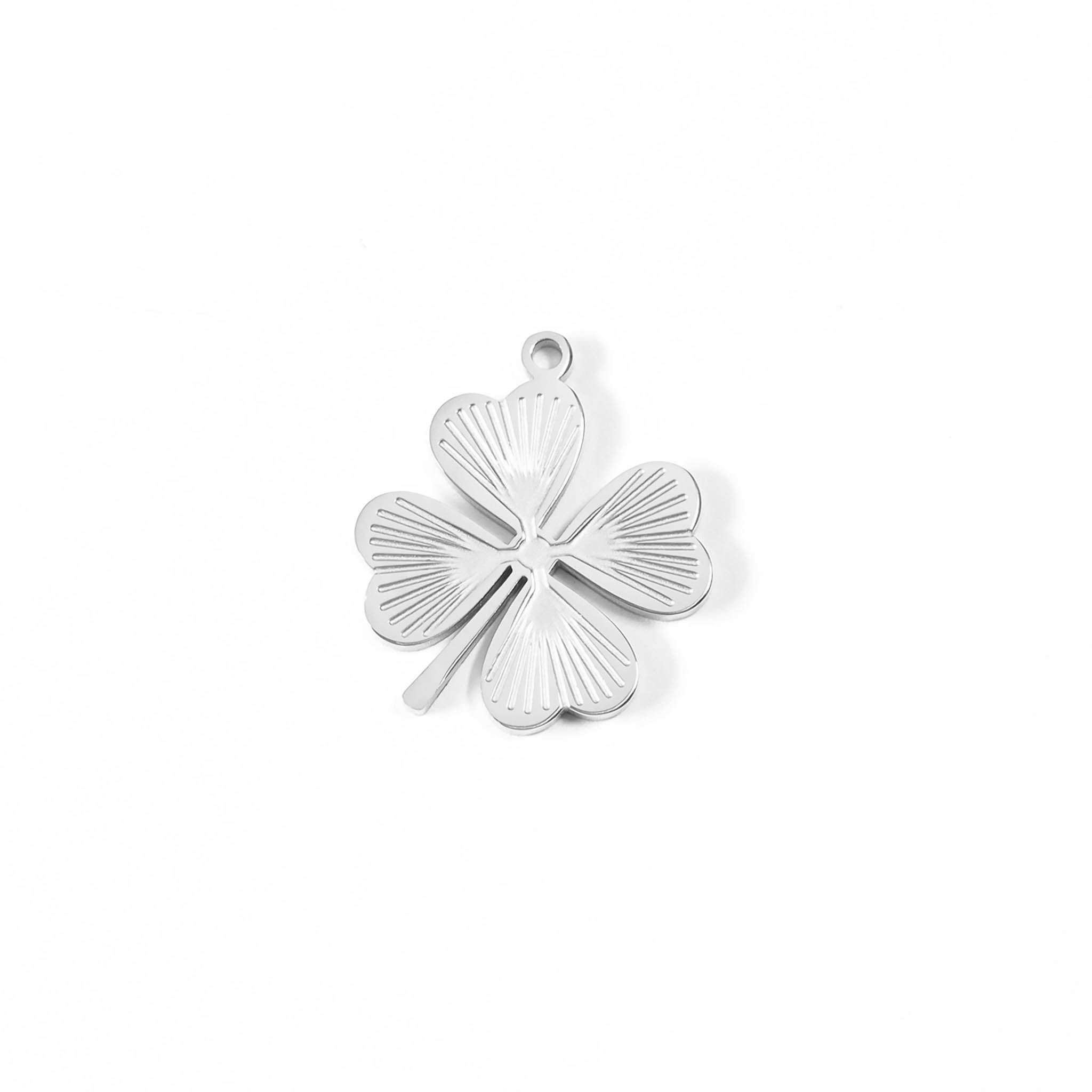 18K Gold PVD Stainless Steel Sunburst Four Leaf Clover Charm