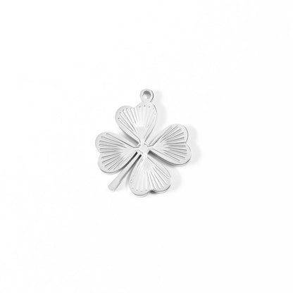 18K Gold PVD Stainless Steel Sunburst Four Leaf Clover Charm
