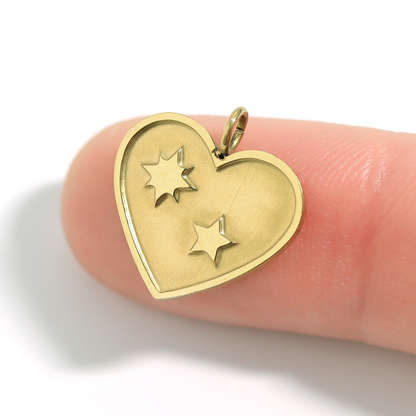 18K Gold PVD Coated Stainless Steel Heart with Stars Charm