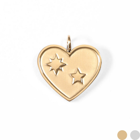 18K Gold PVD Coated Stainless Steel Heart with Stars Charm