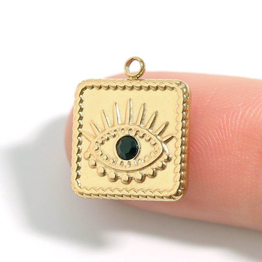 18K Gold PVD Stainless Steel Square Black Stone Evil Eye Charm