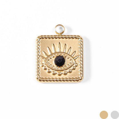 18K Gold PVD Stainless Steel Square Black Stone Evil Eye Charm