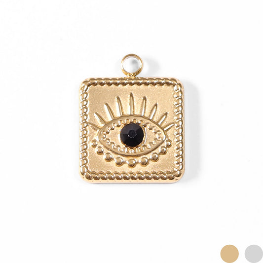 18K Gold PVD Stainless Steel Square Black Stone Evil Eye Charm