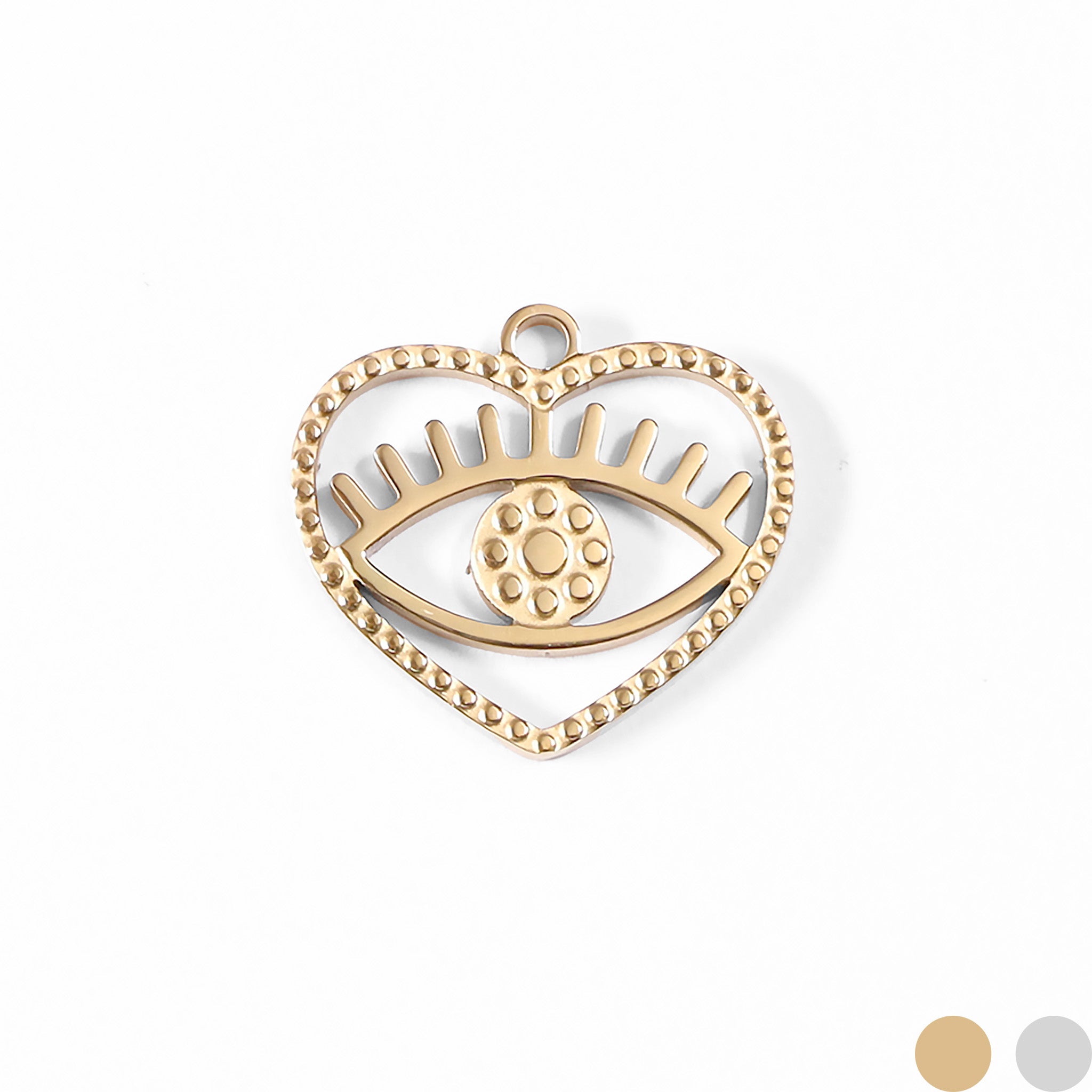 18K Gold PVD Stainless Steel Heart Evil Eye Charm