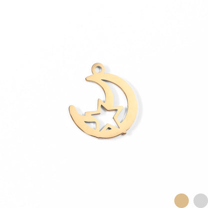18K Gold PVD Stainless Steel Moon And Star Charm