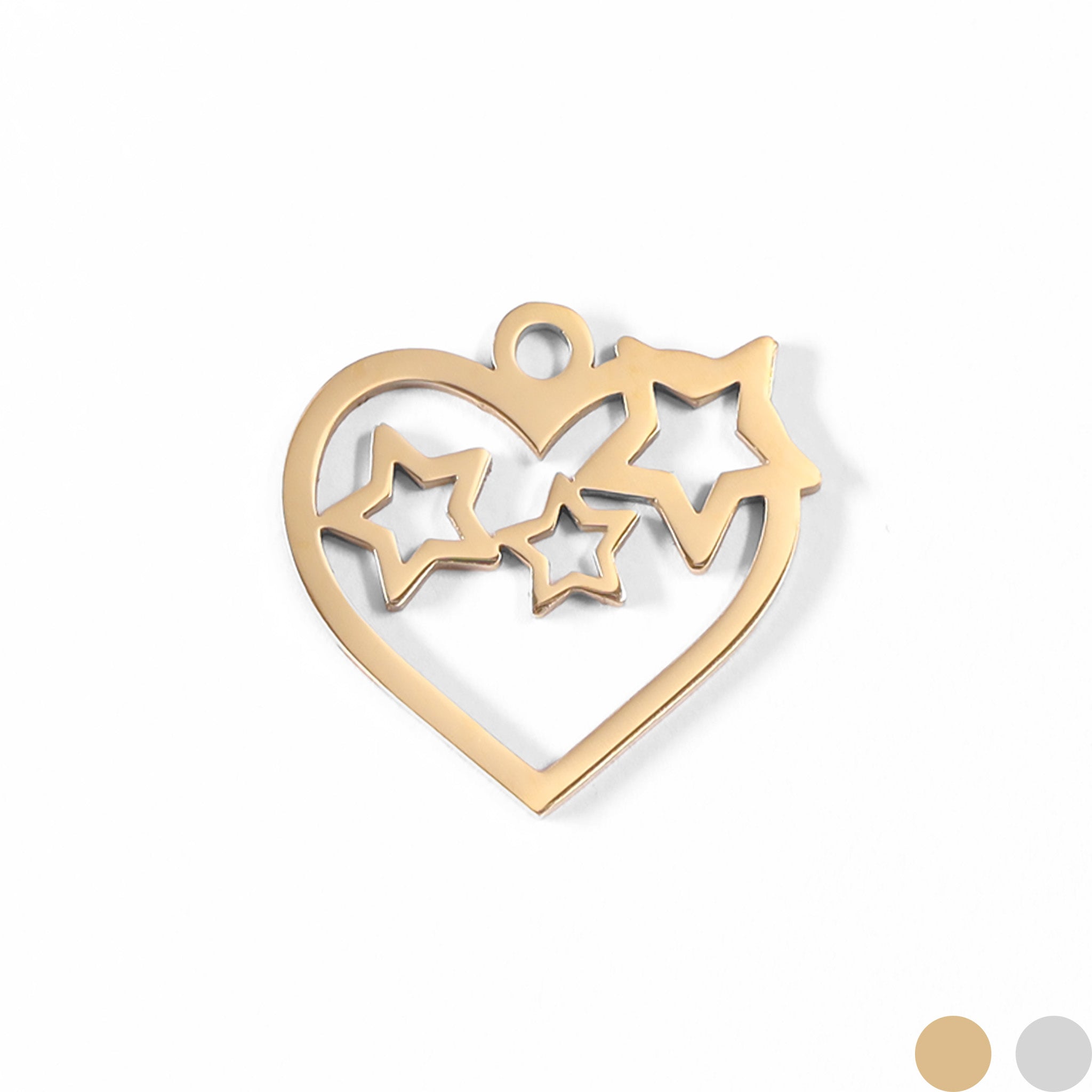 18K Gold PVD Stainless Steel Cutout Heart And Stars Charm