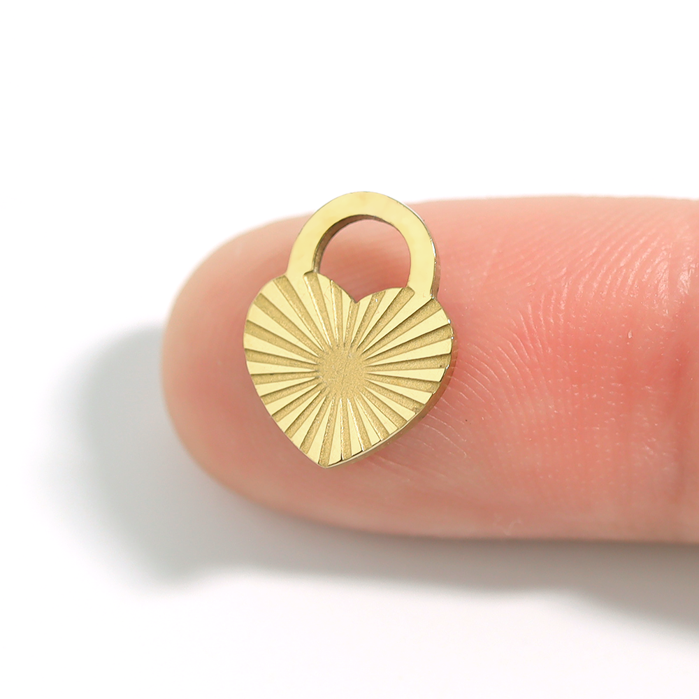 18K Gold PVD Stainless Steel Sunburst Heart Lock Charm
