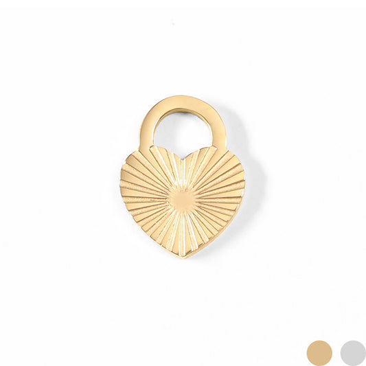18K Gold PVD Stainless Steel Sunburst Heart Lock Charm