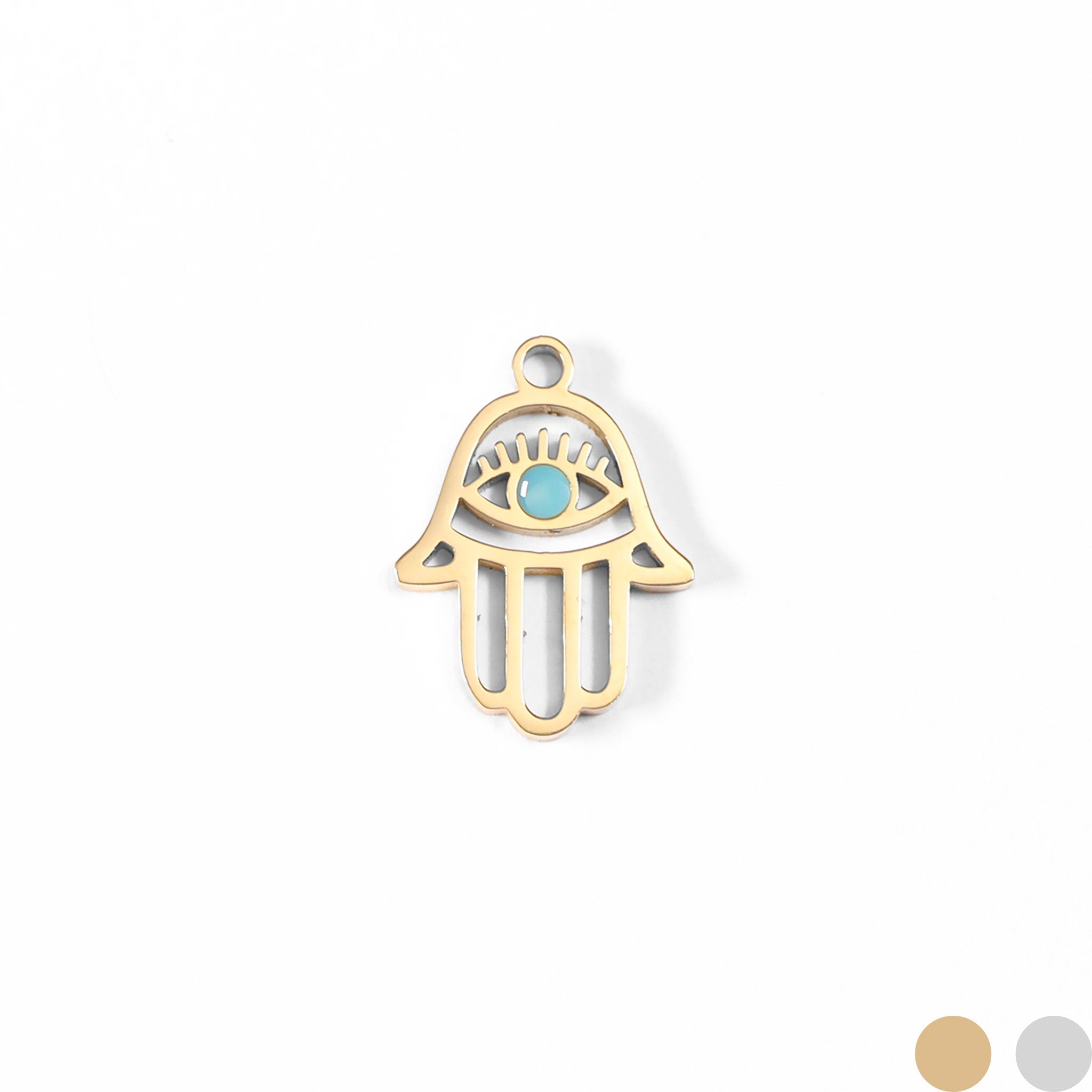 18K Gold PVD Stainless Steel Cutout Hamsa Hand Evil Eye Charm