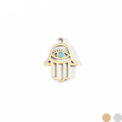 18K Gold PVD Stainless Steel Cutout Hamsa Hand Evil Eye Charm
