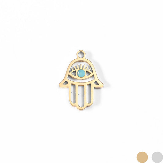 18K Gold PVD Stainless Steel Cutout Hamsa Hand Evil Eye Charm