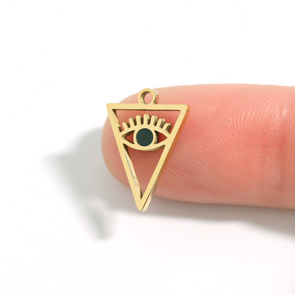 18K Gold PVD Stainless Steel Triangle Evil Eye Charm