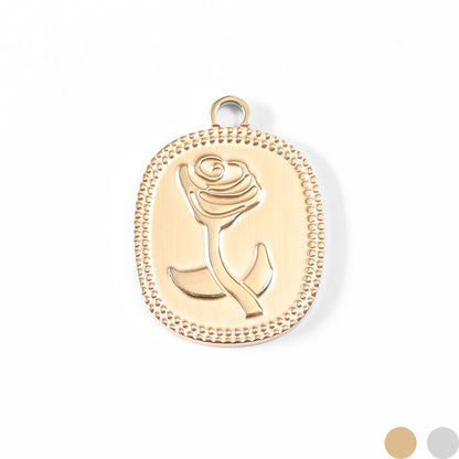 18K Gold PVD Stainless Steel Rectangle Rose Charm