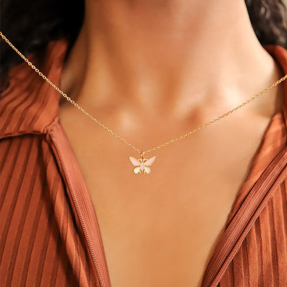 18K Gold PVD Stainless Steel Epoxy Pink and White Butterfly Charm