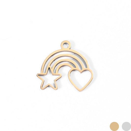 18K Gold PVD Stainless Steel Rainbow Heart and Star Charm