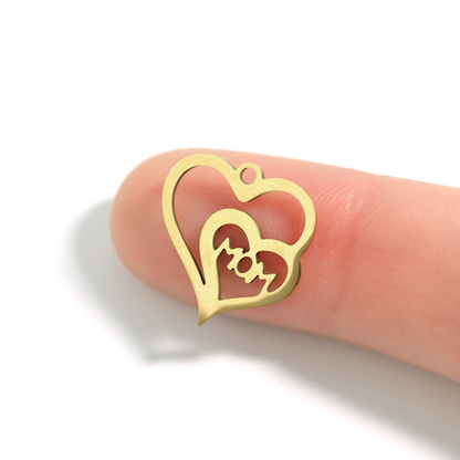 18K Gold PVD Stainless Steel Double Heart Mom Charm