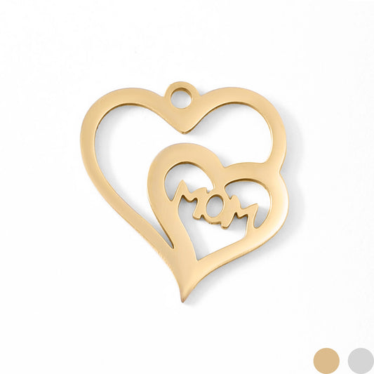 18K Gold PVD Stainless Steel Double Heart Mom Charm