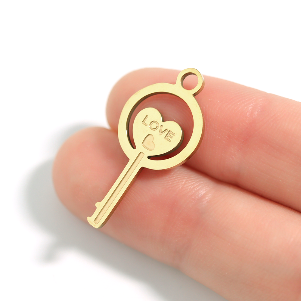 18K Gold PVD Stainless Steel Circle Key Charm